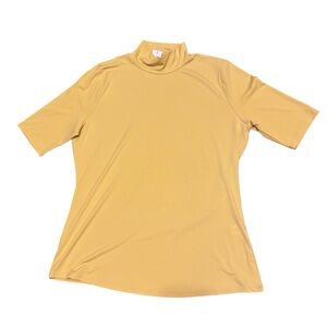 New York & Company Yellow Short Sleeve Mock Neck Tee